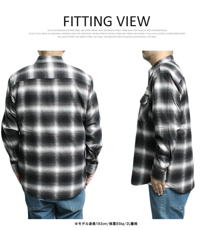 GENUINE DICKIES Men's Check Shirt, Plus Size, Logo Embroidery, Long Sleeve, Work Shirt, Size 5L, Red (01)