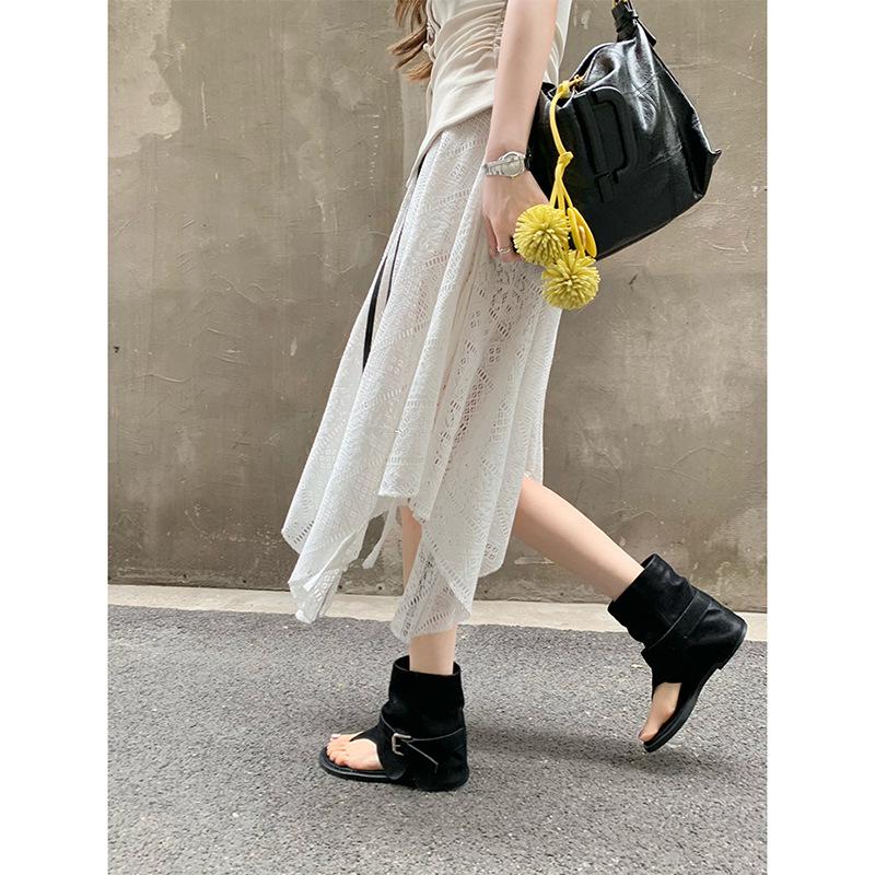 Версия из коровьей кожи~ Виноградная матерь-палец короткие кожаные крутые ботинки женские носят Римские модные крошки круглая голова плоские сандалии