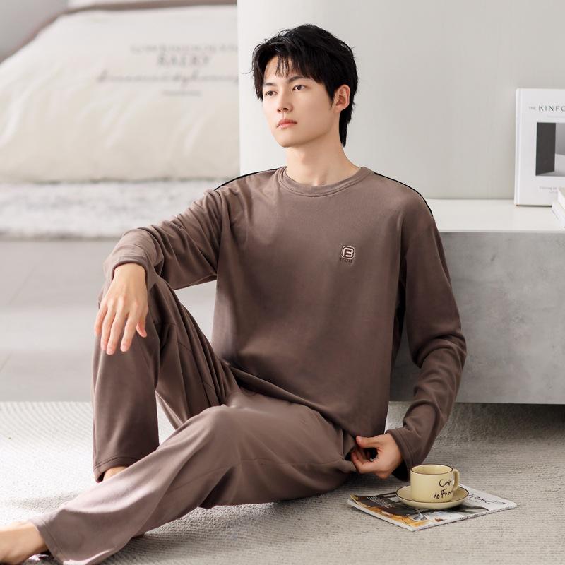 Мужская пижама осень и зима островной флис тонкий флис мужской большой размер коралловый флис домашняя одежда теплый костюм