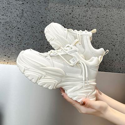 Повседневные женские туфли на толстой подошве, увеличивающие рост, теннисные туфли на шнуровке, женские кроссовки для фитнеса, универсальные, с толстой подошвой, сетчатые, дышащие