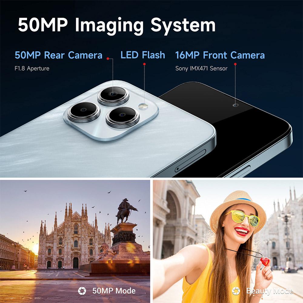 FOSSiBOT Смартфон S2 4G, Мобильный телефон Android 14 Разблокированный, 8 ГБ ОЗУ 256 ГБ ПЗУ, 6,72-дюймовый FHD-дисплей