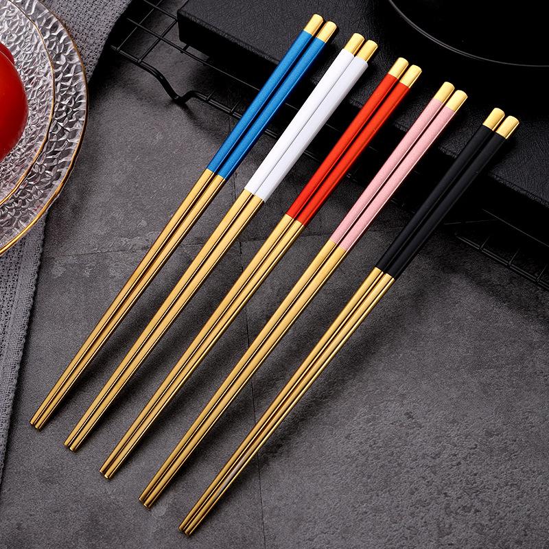 23cm Long Stainless Steel Chinese Chopsticks Reusable Tableware Non-Slip Noodles Sushi Food Chopsticks Sticks Kitchen Tools