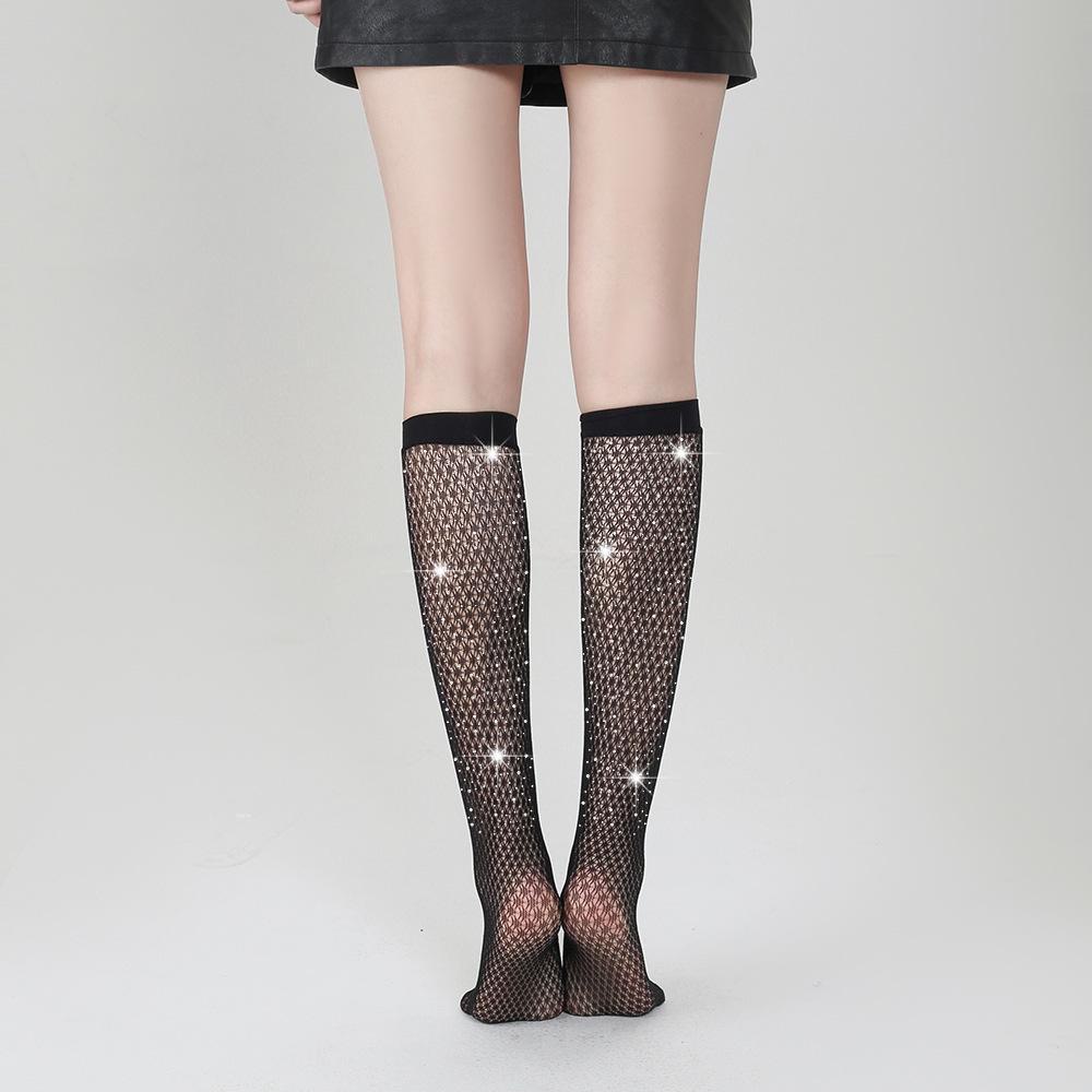 European & American Style Hot Diamond Women's Short Socks - Solid Color, White Diamond, Mid-Tube (TZ5004)