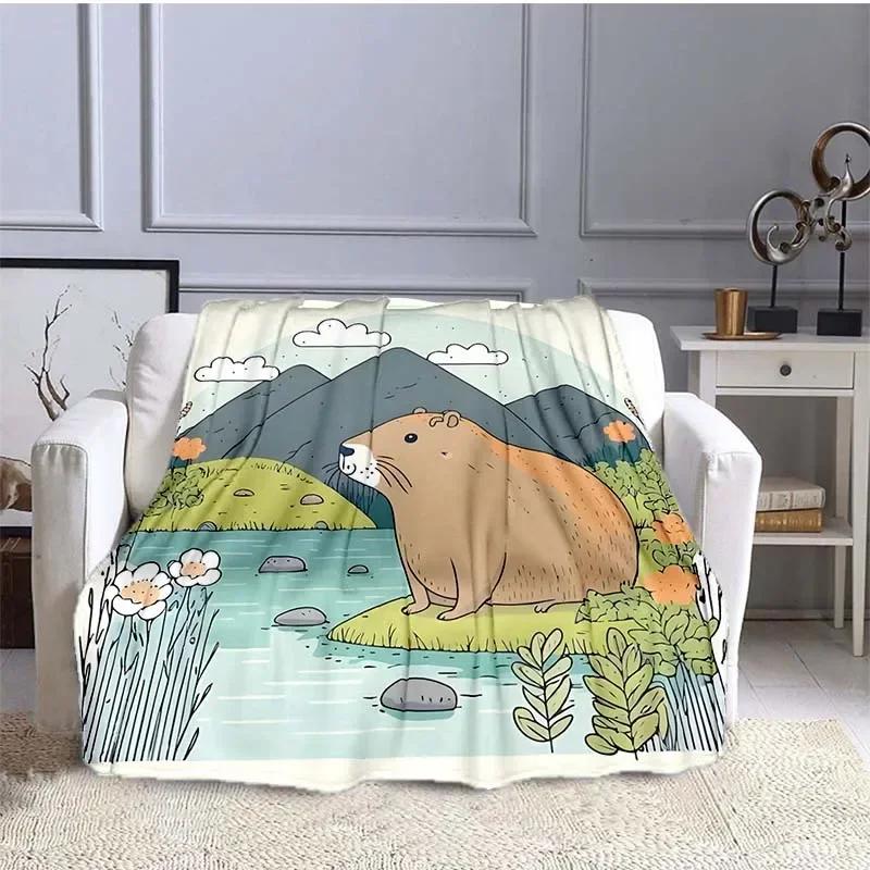 MINISO Capybara Printed Blanket Children Adult Blanket Soft and Warm Bedding for Bed Sofa Outdoor Travel Cover Blanket