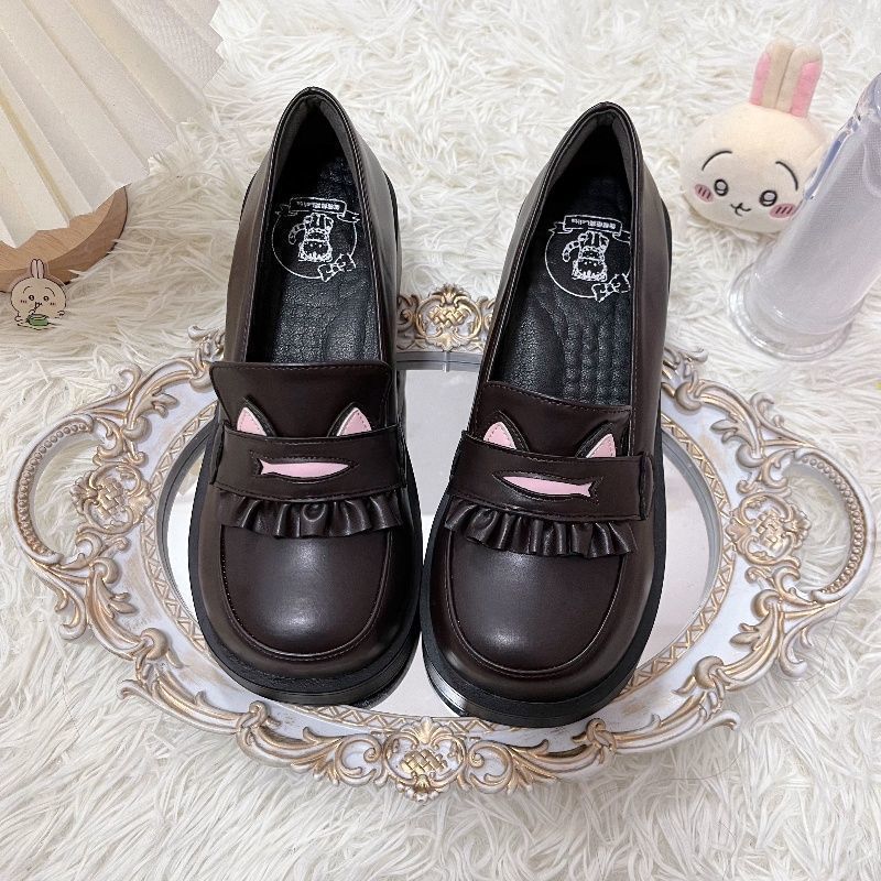 Sweet Puff College Wind 2025 New Height Enhanced Platform JK Uniform Shoes Super Soft Student Shoes Lolita Black