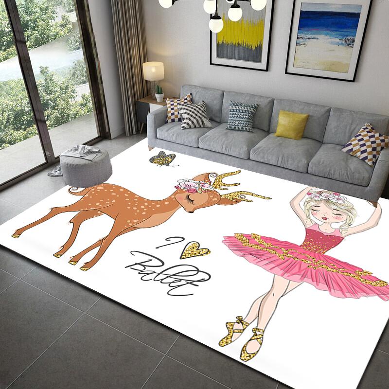 Cartoon Ballet Girl Cute Area Rug Kid Bedroom Game Floor Mat Memory Foam Girl Room Play Carpet for Living Room Decoration
