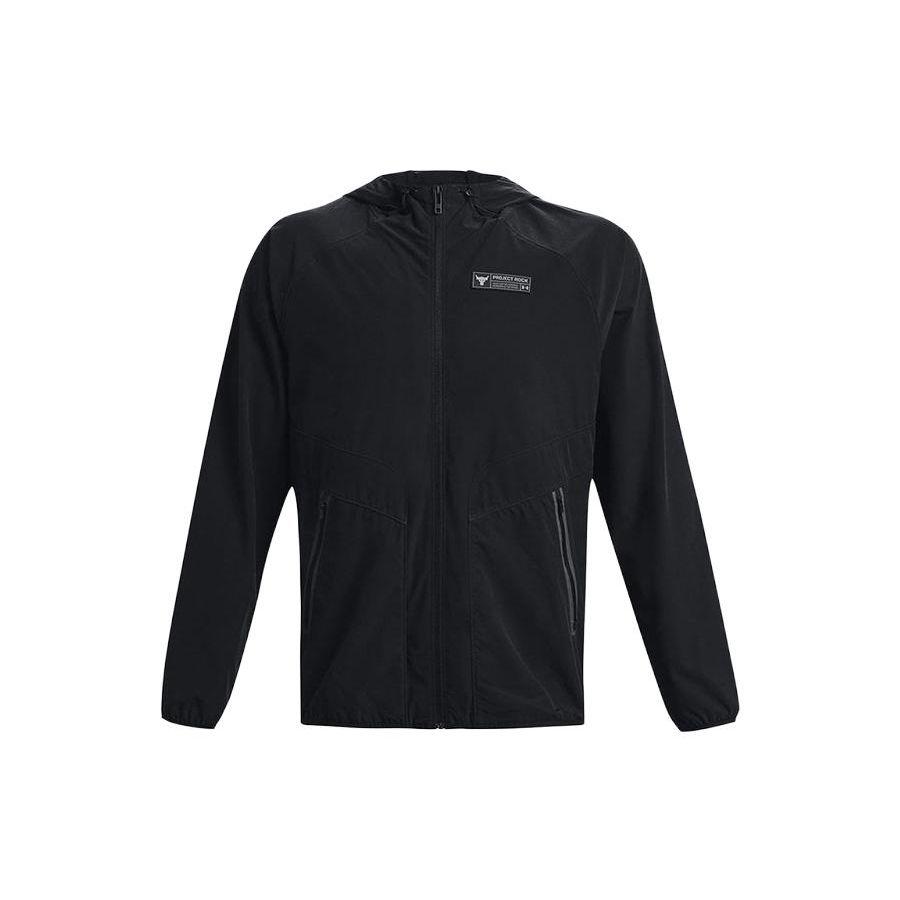 Under Armour Однотонная повседневная куртка с капюшоном на молнии, быстросохнущая, водонепроницаемая, дышащая, тканая, мужская, черный 1377425-001