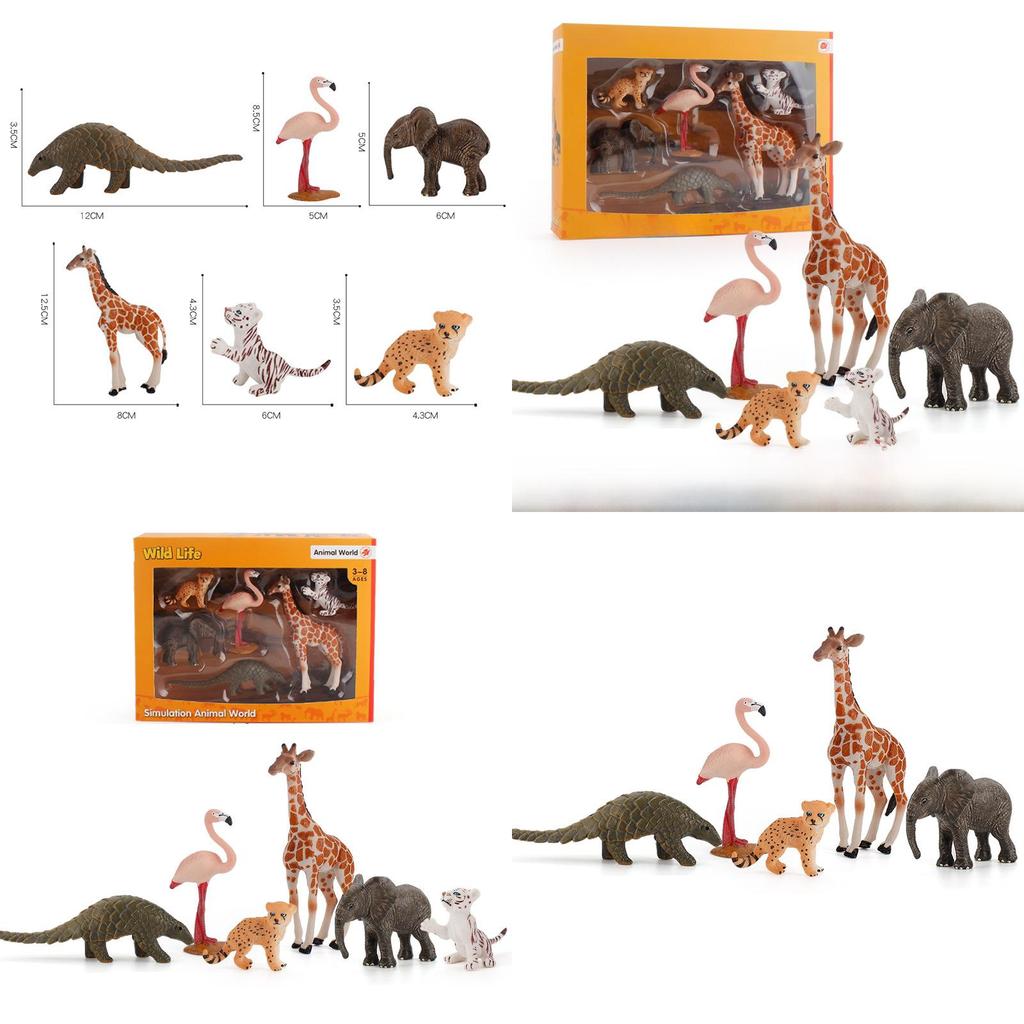 Коллекция ПВХ Фигурок Диких Животных: Жираф, Тигр, Слон, Фламинго. Подарок для Детей