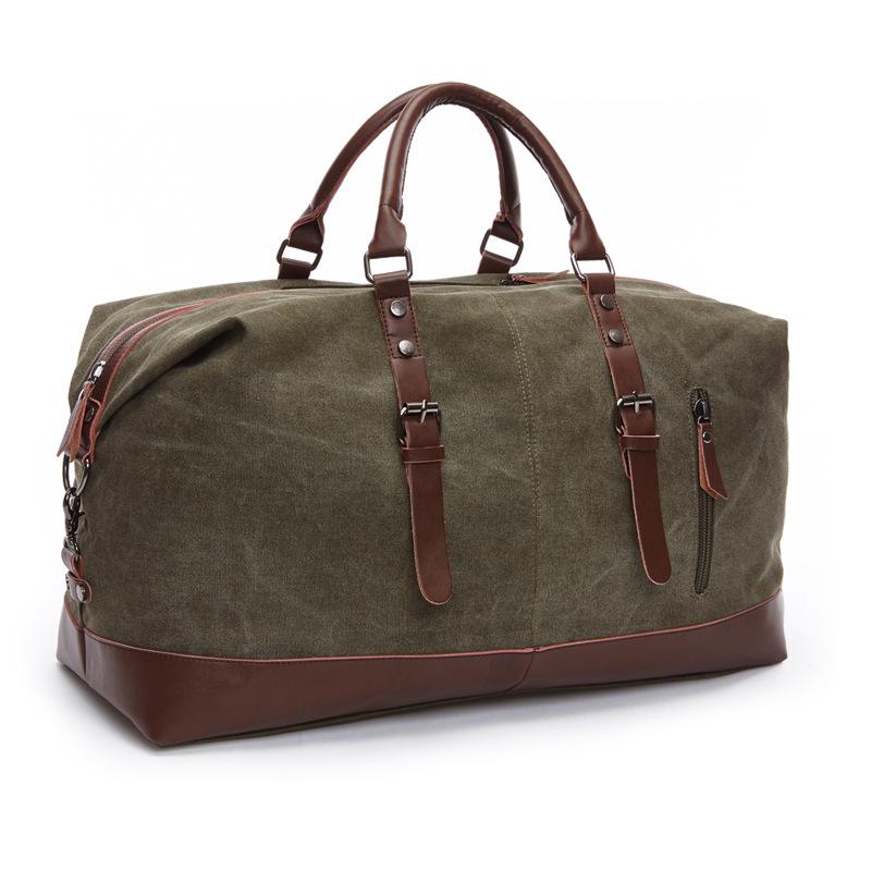 SCIONE Canvas Leather Travel Carry On Luggage Duffel Travel Tote Large Weekend Overnight Male Bag