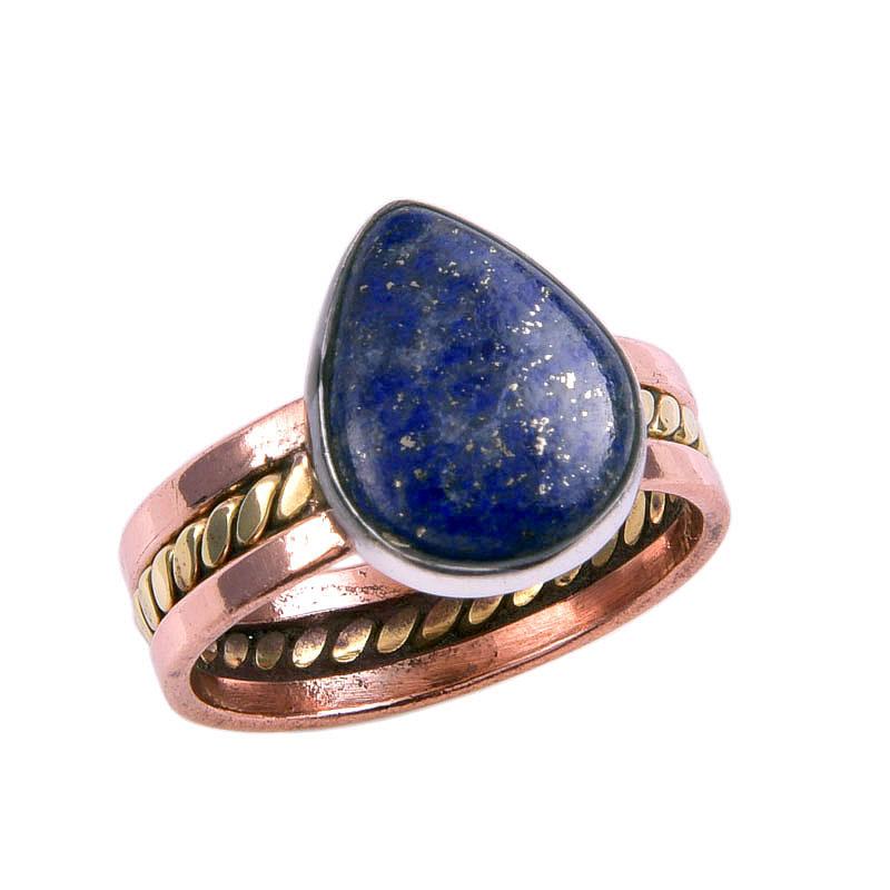 Двухцветное кольцо из чистого серебра 925 пробы с натуральным лазуритом и драгоценным камнем S.10 D3U85