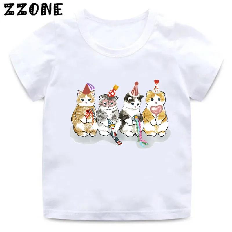Cute Cat Drawing Print Kids Cartoon Funny TShirts Harajuku Casual Kawaii Baby Boys Summer T shirt Children Tops Girls Clothes