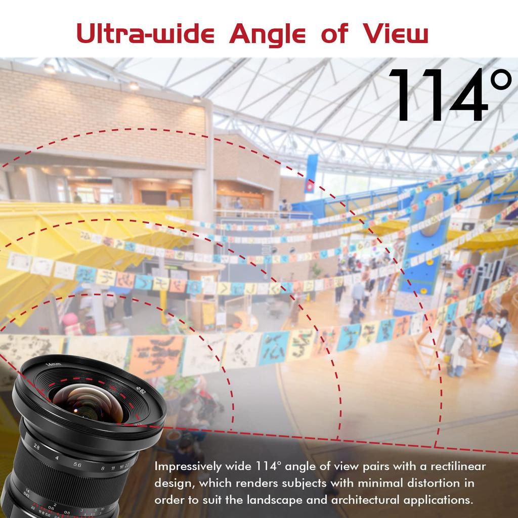 Pergear 14mm II Ultra Manual Lens with Angle of View for Canon Compatible with EOS and Other Mirrorless Cameras F2.8 Wide-Angle 114° Full-Frame EOS-R