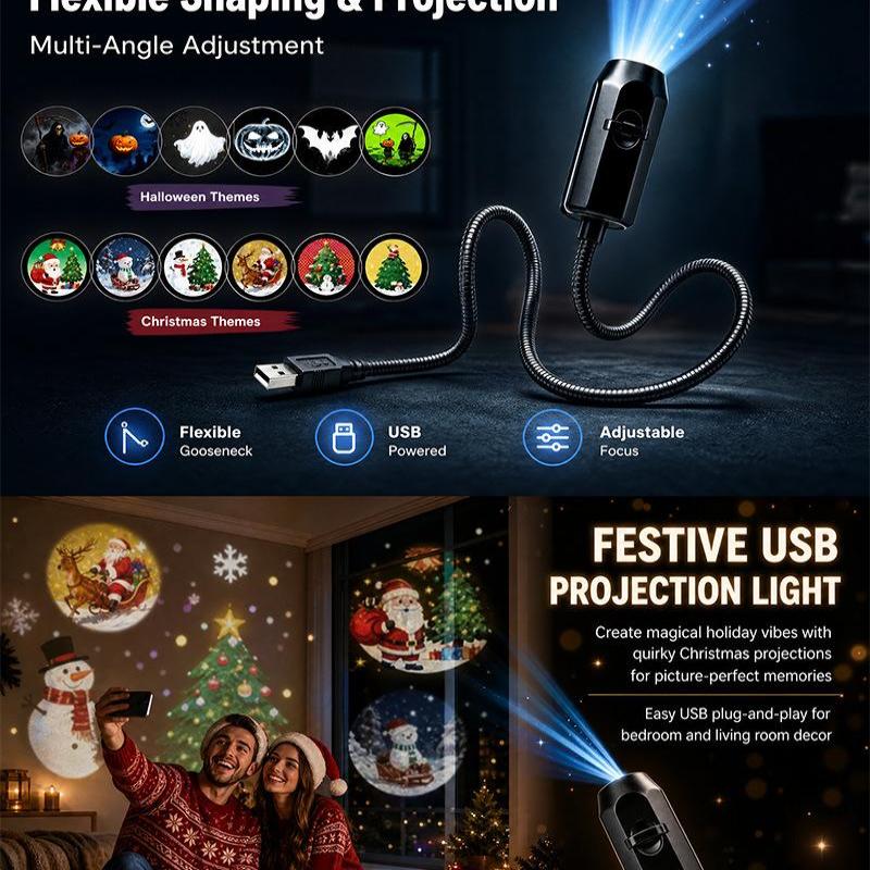 USB Рождественский 360-градусный проектор ночник, подходит для детских спален, подарков на день рождения и домашнего декора