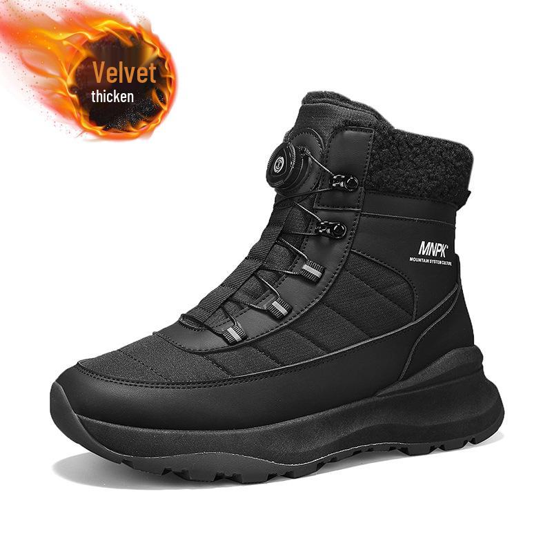 Мужские зимние ботинки на толстой подошве - Зимние высокие ботинки с вращающейся пряжкой и утолщенным бархатом для холодной погоды
