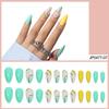 Зеленый однотонный накладной ноготь, полосатый накладной ноготь, средний и длинный, продукт для нейл-арта