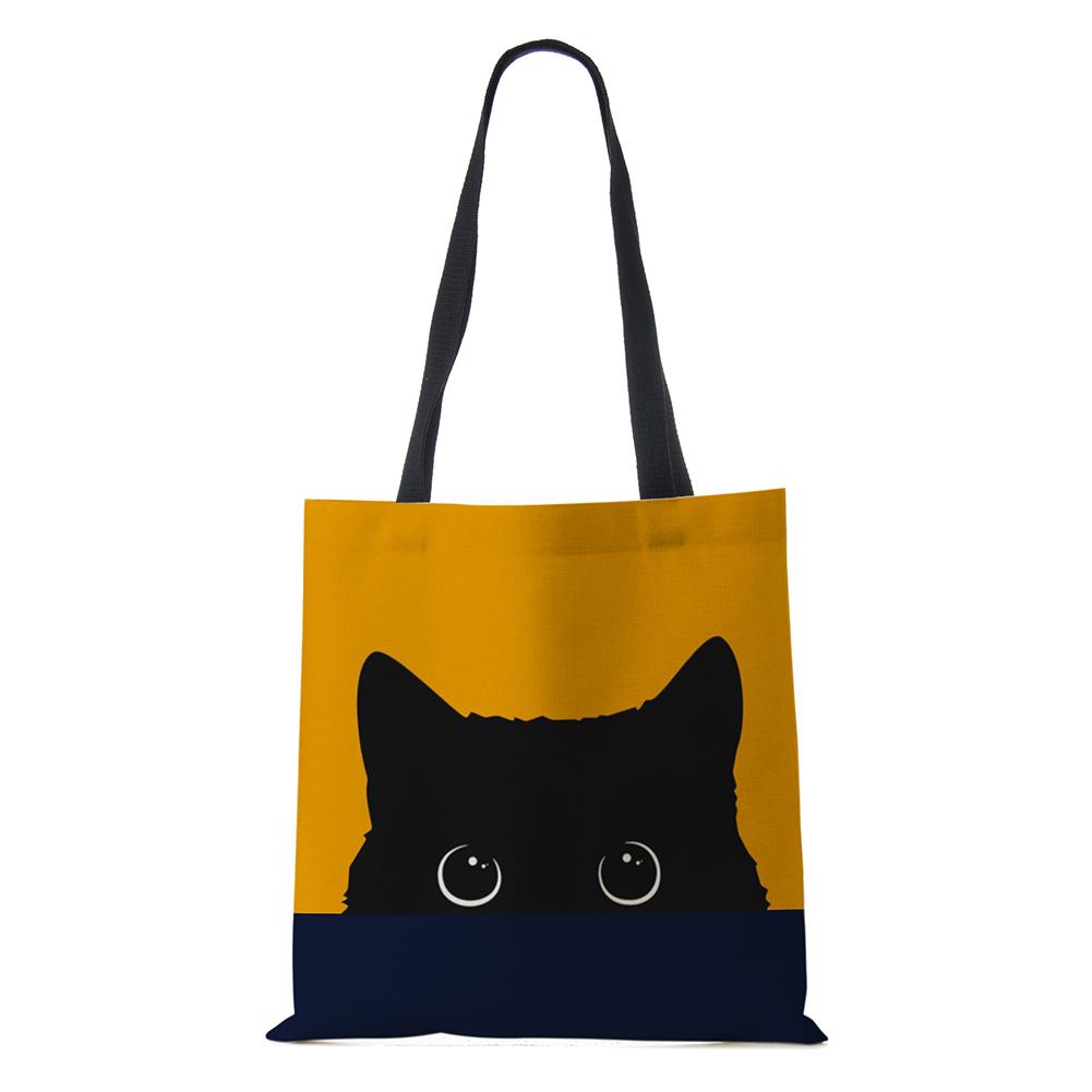 Cat Cartoon Shoulder Bag Reusable Shopper Kawaii Canvas Tote Bag Women Haajuku High Capacity Casual Folding Handbag