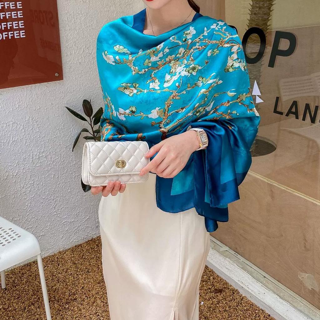 90x180 см Модные женские шелковые шарфы с эффектом сатинового цветка сливы длинный шарф-обертка идеальный выбор для подарков