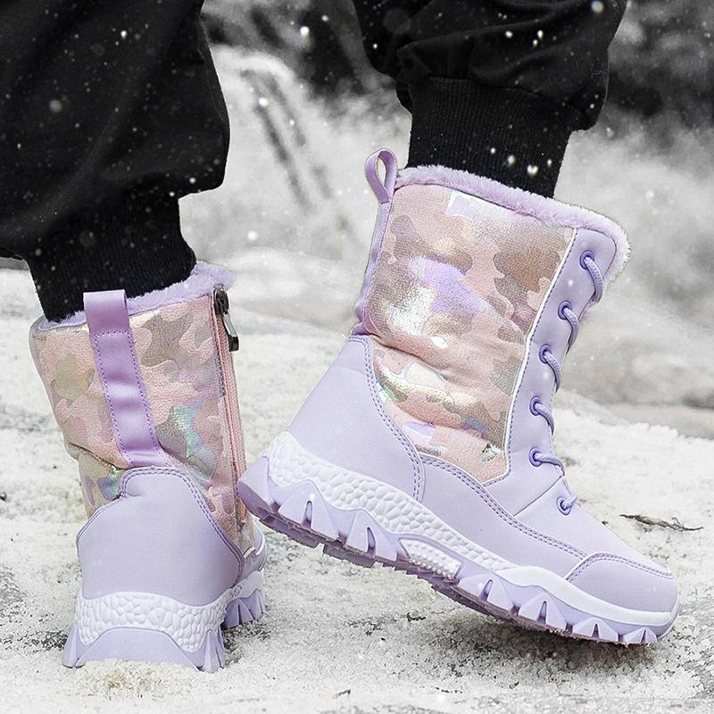 Winter Children's and Girls' Plus Size Anti Slip Wear-resistant Fashionable Warm and Plush High Top Snow Boots Cotton Boots 31-40