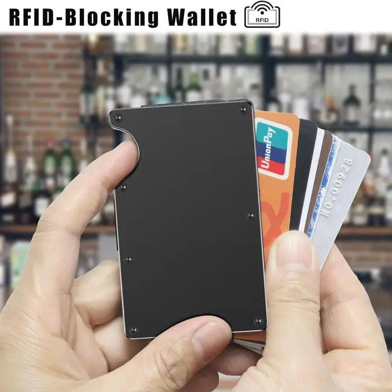 Тонкий держатель для карт с RFID-защитой, высокое качество, мужской, женский, алюминиевый кошелек, эластичный задний карман, чехол для удостоверения личности, кредитных карт, универсальная дорожная сумка