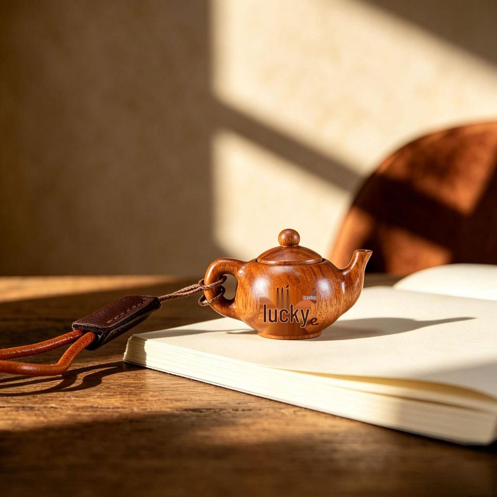 Solid Wood Carved Steamed Bun & Fruit Keychain Decompression Toy Pendant