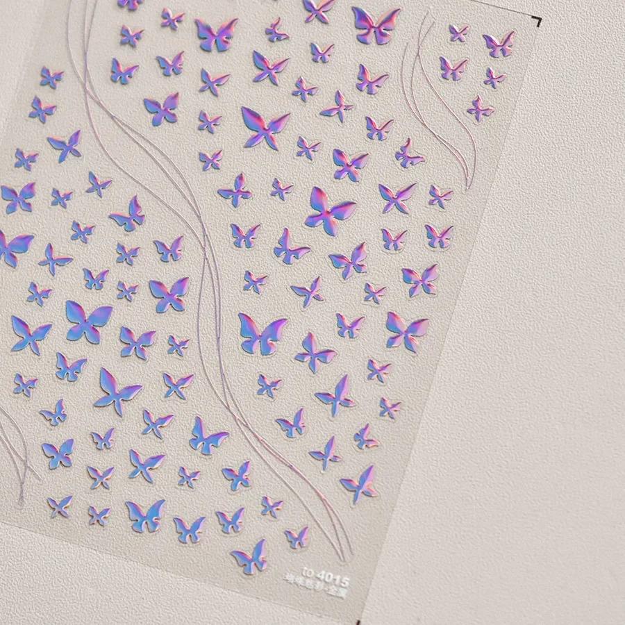 Vigorous Pink Butterfly Gradient Petal Flower Shiny Stars 5D Soft Self Adhesive Nail Art Decoration Sticker Manicure Decal DIY