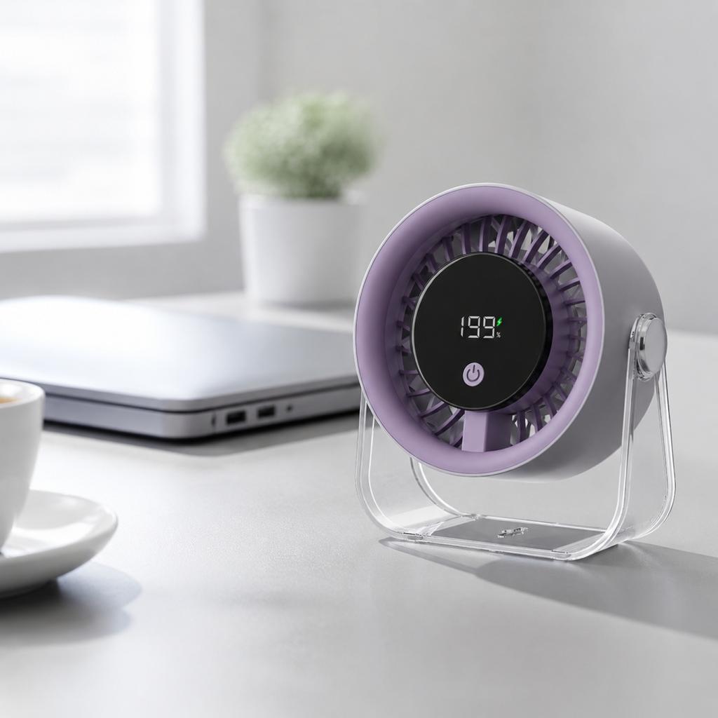 USB Rechargeable Desktop Fan with Digital Display - Small Desk Fan for Home Bedroom, 3 Speeds, Timer