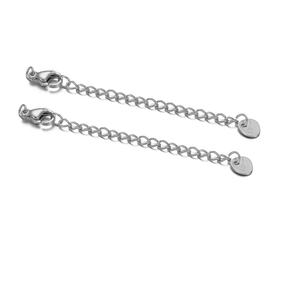 10pcs Stainless Steel Lobster Clasps 5cm Extension Extended Tail Chains for DIY Jewelry Making Bracelet Necklaces Connectors