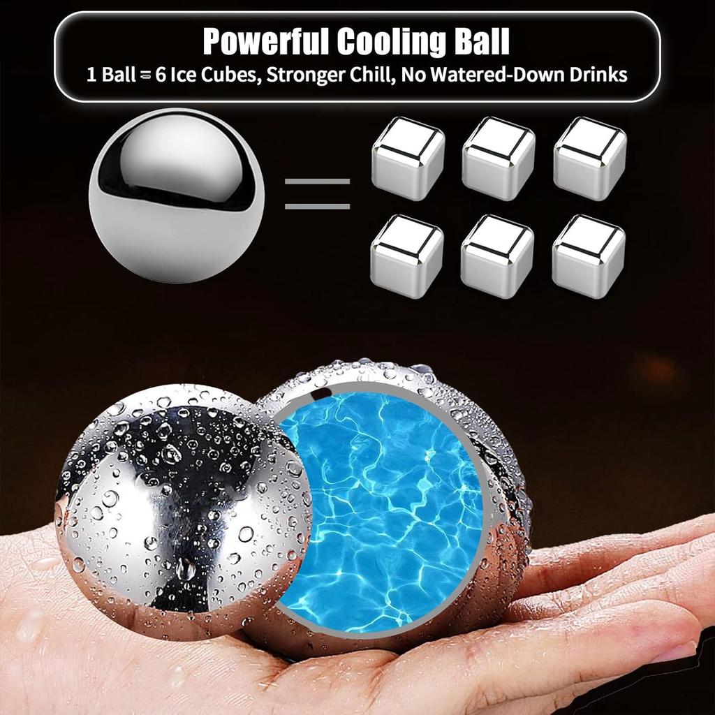 2pcs Espresso Cooling Ball, Reusable Metal Ice Cubes, Stainless Steel Frozen Ice Balls for Coffee, Whiskey & More Drinks,Chiller Gift for Birthday