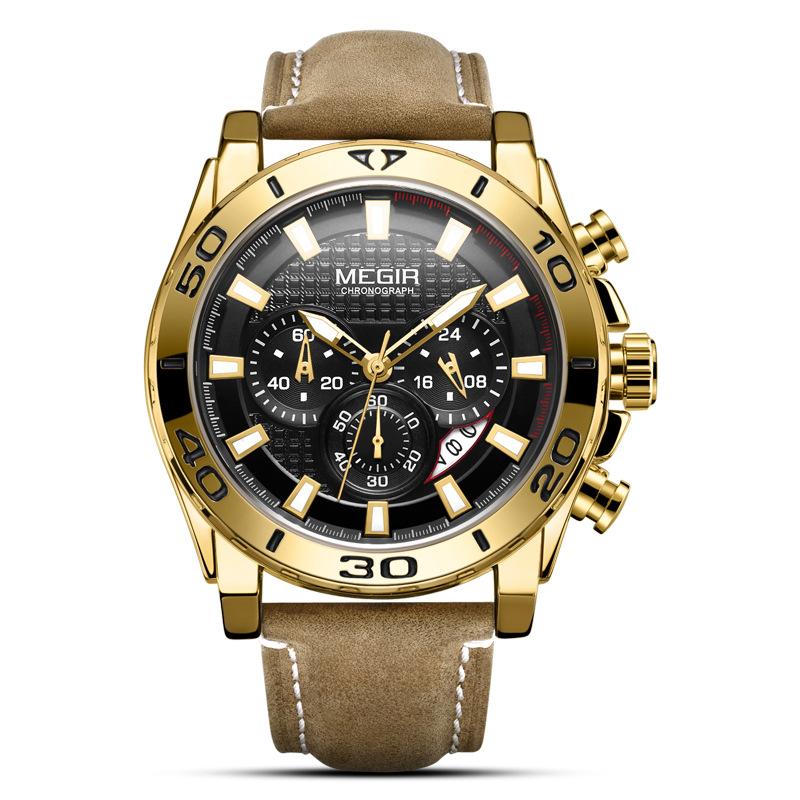 Men's Army Sports Chronograph Quartz Watches Leather Strap Luminous Waterproof Wristwatch Man Relogios Clock 2094 Silver