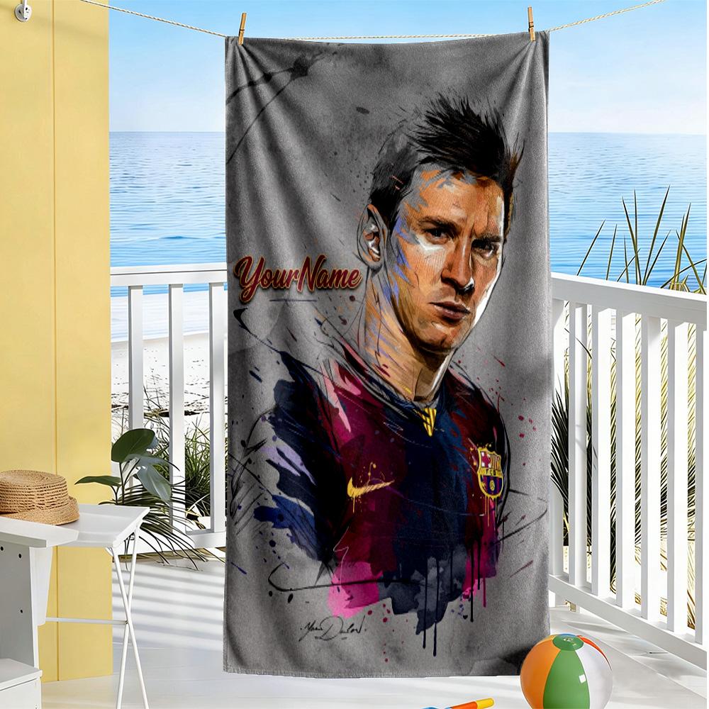 Messi Customized Name Beach Towel High Absorbency & Quick-Dry Ideal for Travel Outdoor Swim Pool Yoga Surf Camping Hiking Gym Gift Holiday