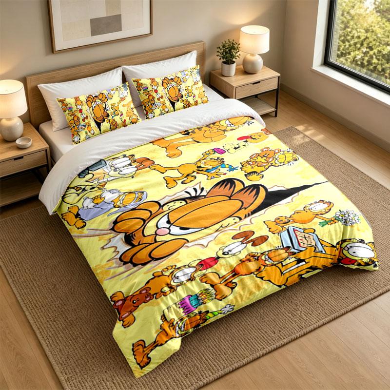 3Pcs Bedding SetGarfield (6) Soft Bed Sheet and Two Pillowcases Home Bedroom Decor