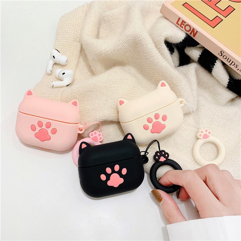 Cute 3D Cat Paw Cartoon Earphone Case for Airpods 4 1 2 3 Pro Protective Silicone Cover for Airpods Pro2 with Hook