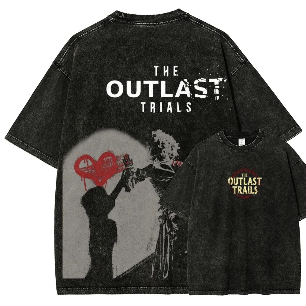 Футболка Outlast Trials Washed Одежда на весь год Одежда с индивидуальностью Оверсайз Унисекс Новая модель Для пар Y2k Короткий рукав