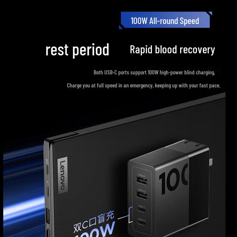 Lenovo Зарядное устройство Thinkplus 100W GaN с 4 портами USB-C/A