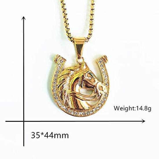 Pendant Top Necklace Surgical Stainless Steel 316L Golden Horse Emblem Golden Horseshoe Hizume Horse Choker Horse Racing Racehorse STT760 [Green