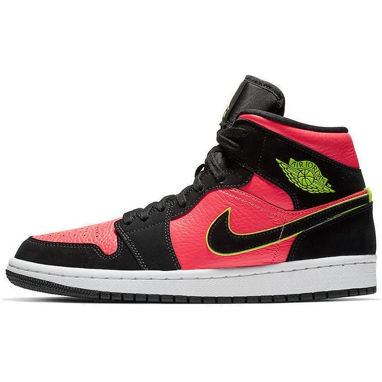 Womens Air Jordan 1 Retro Mid 'Hot Punch Volt' (women's sizes) Black / Volt-Hot Punch Vintage Basketball Shoes BQ6472 006