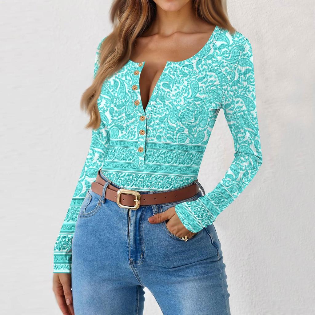 Women's Slim Bottom T-shirt Fashion Casual Gradient Printing Round Neck Pullover Long Sleeve Top