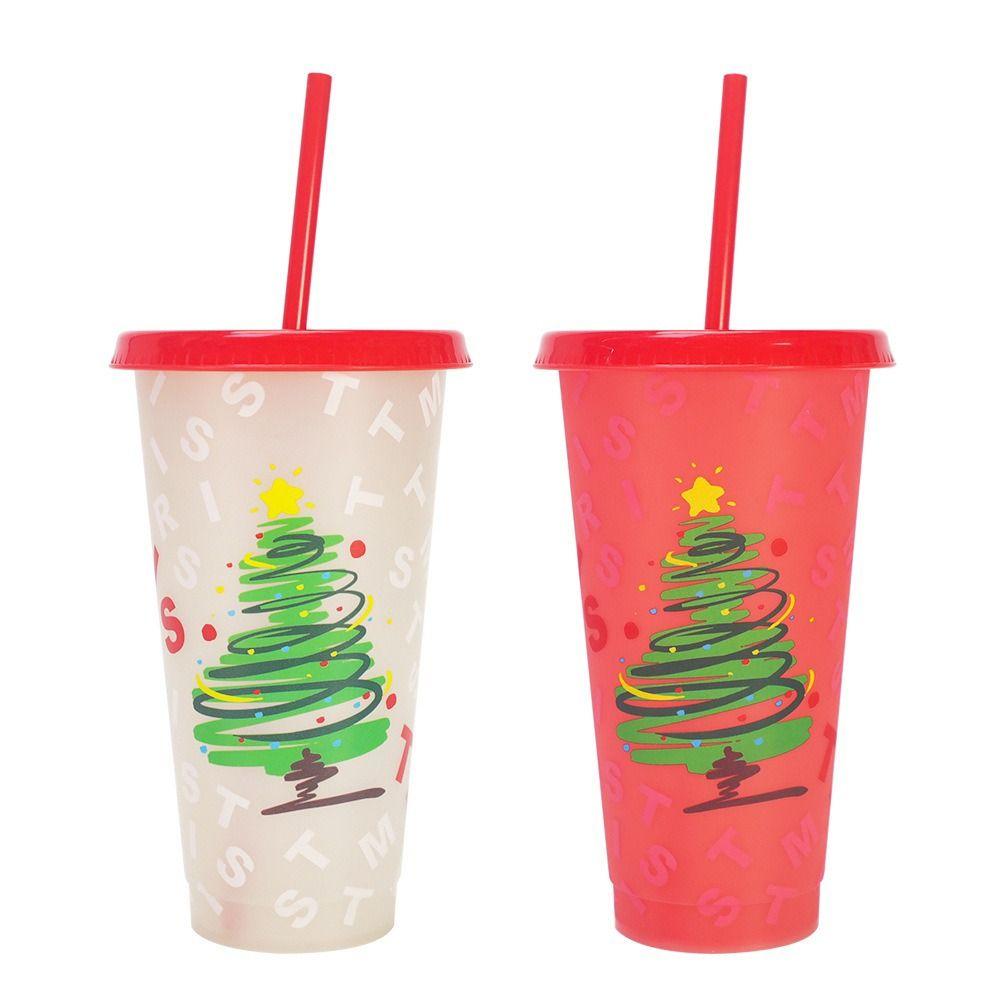 24oz Capacity Cold Drink Cup With Straws Iced Coffee Cup Reusable Straw Cup  Christmas Holiday