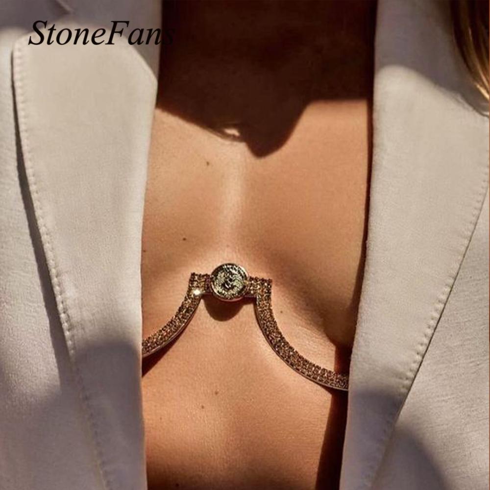Stonefans Summer Delicate Angel Chest Bracket Bra Chain Crystal Rhinestone 2022 New Beach Coin Sexy Bar Present Bar Body Jewelry