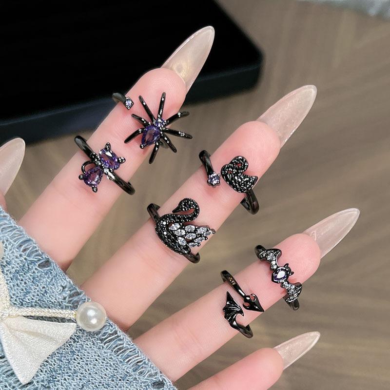 Ungendered Wind Dark Swan Bat Spider Fashion Halloween Cool Accessories Punk Open Ring Trend Niche Ring