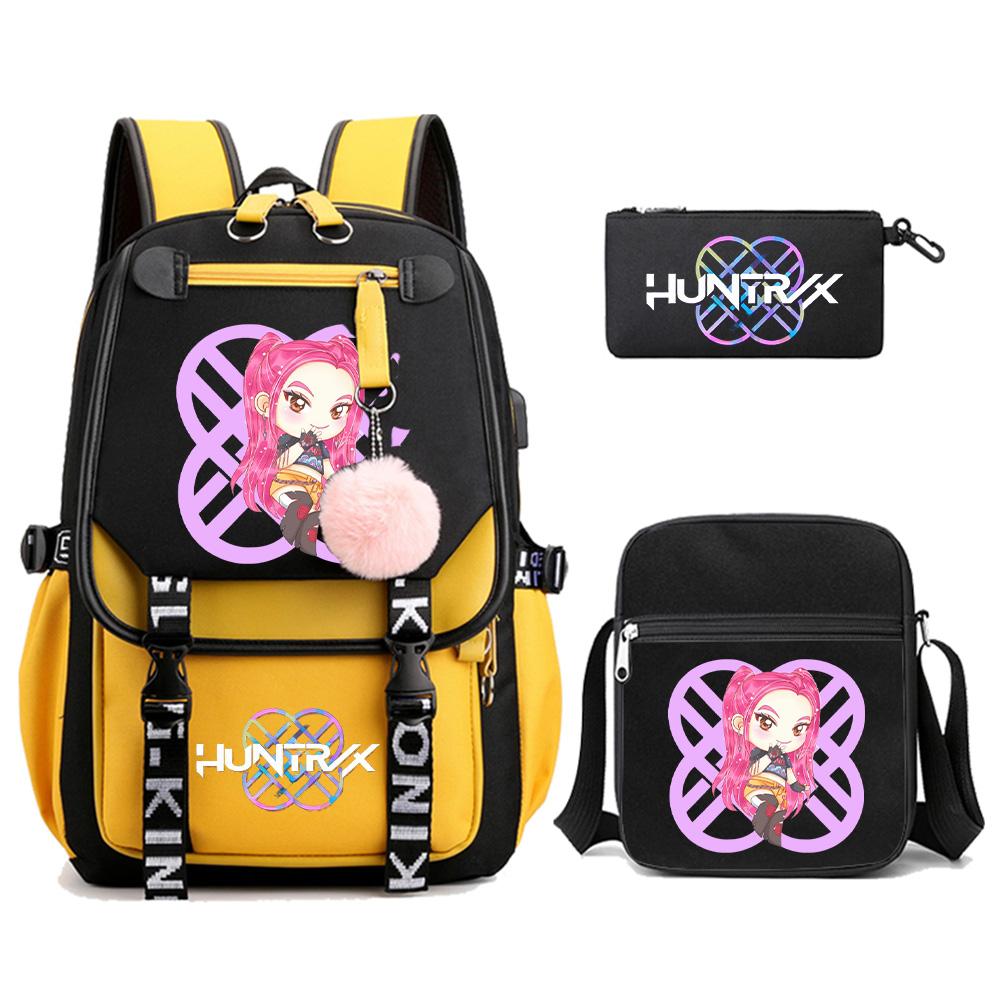 3Pcs/set Anime Cute Kpop Demon Hunters Printed Backpack with Shoulder Bag Pencil Case for Teenager Girl Boy Bookbag Large Capacity Travel Bag Kid Gift