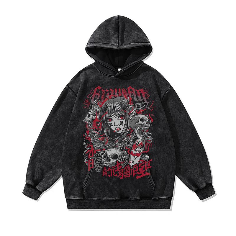 European And American High Street Digital Direct Injection Printing Hooded Sweater Men And Women Oversize Washed Old Hoodie