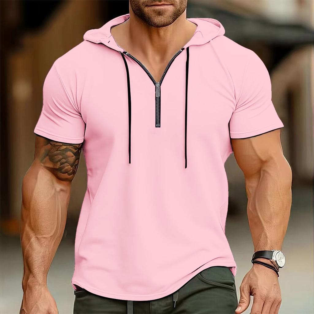 Summer Men's Hooded, Zipped Short-sleeved T-shirt