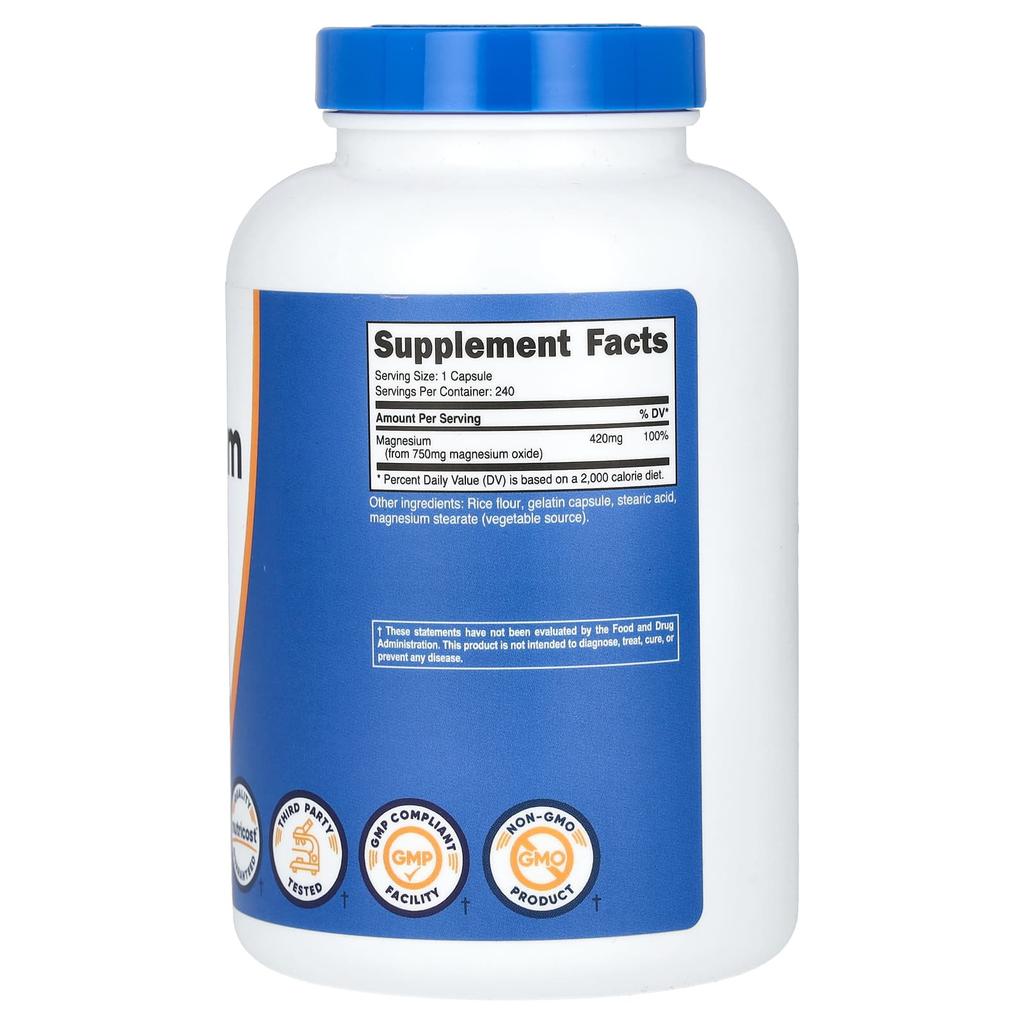 Magnesium Oxide, 750Mg, 240 Capsules