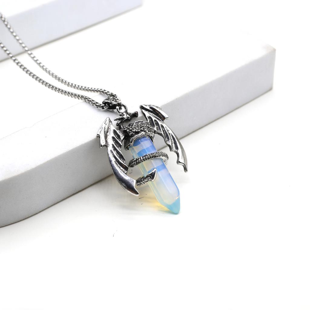 Women Necklace Natural Stone Hexagonal Pyramid Wing-Shaped Pendant Necklace For Women Birthday Gift Chain 60 CM