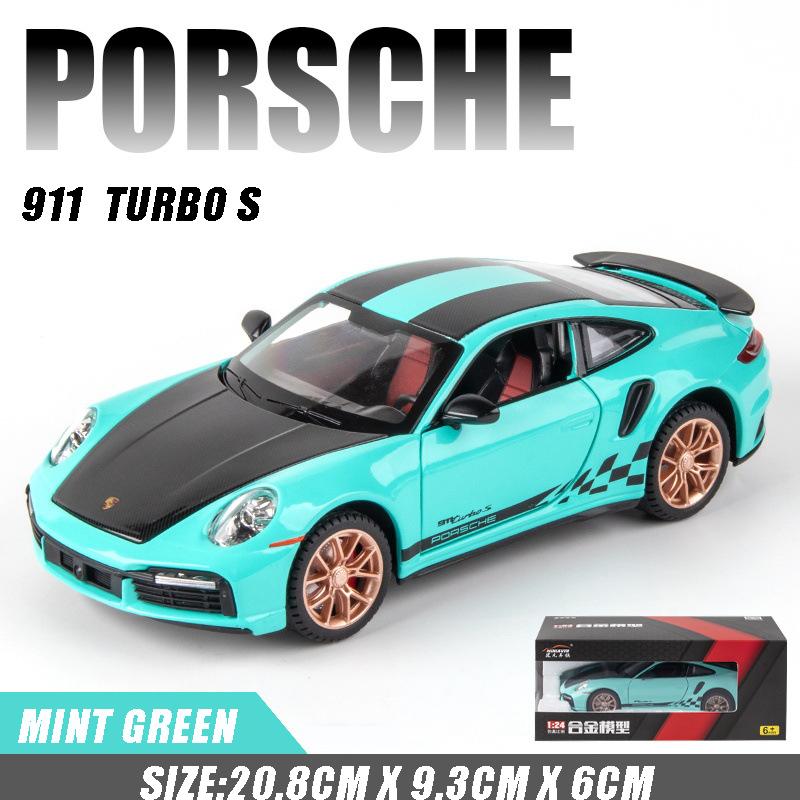 1:24 масштаба 911 Turbos, металлический спортивный автомобиль, модель из сплава, литой автомобиль и игрушечный автомобиль, имитация звука и света, коллекция, детский подарок