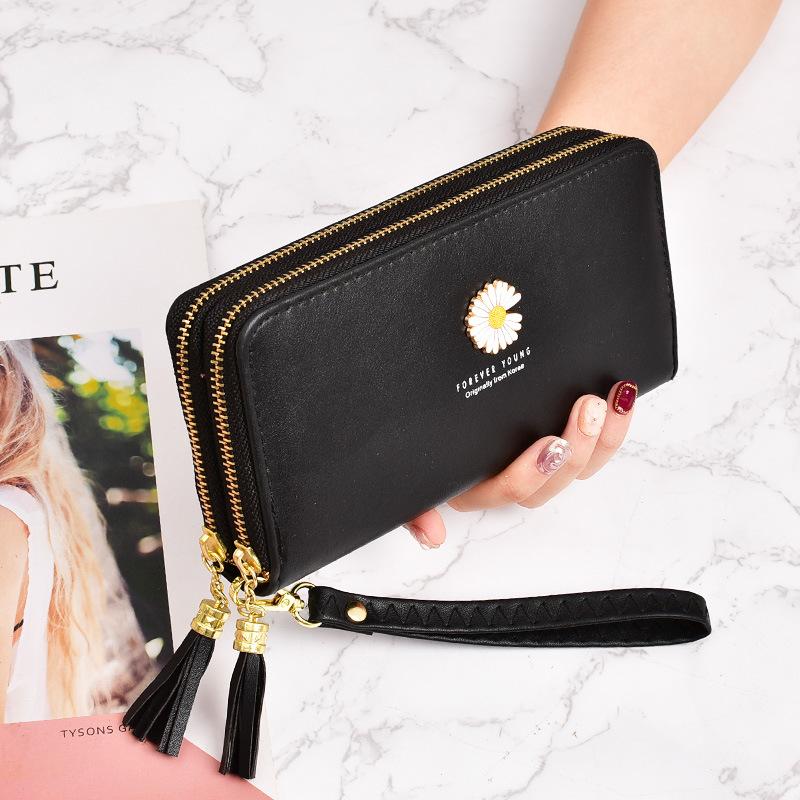 Wallet Korean version for women, long and large capacity handbag, small daisy double-layer zipper simple phone bag