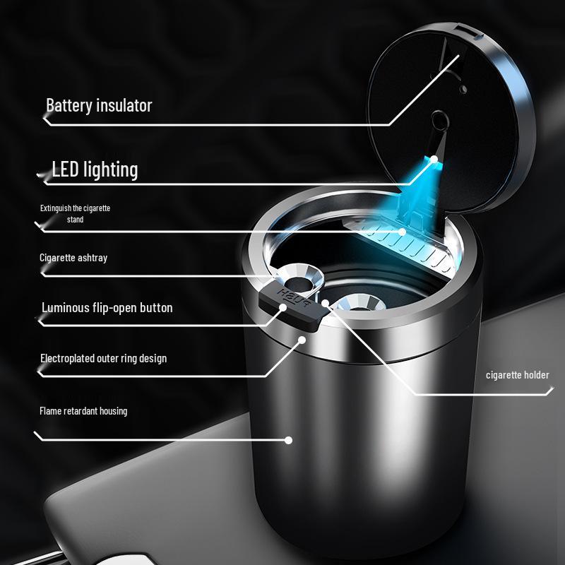 Flip-Top Car Ashtray with Light - Stylish Interior & Home Use