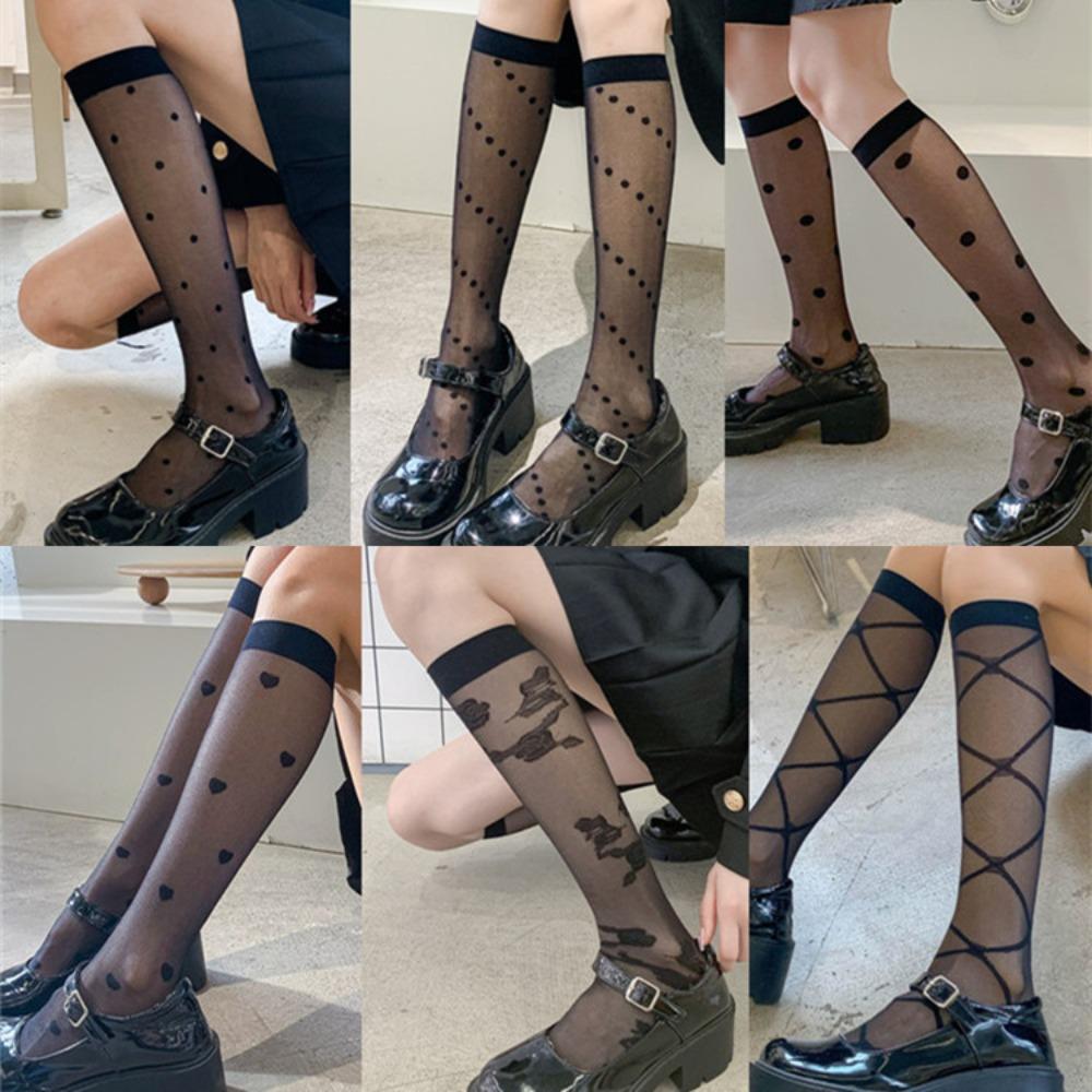 Весенние тонкие женские черные жаккардовые носки Love Calf, гольфы в японском стиле Jk, шелк Lolita
