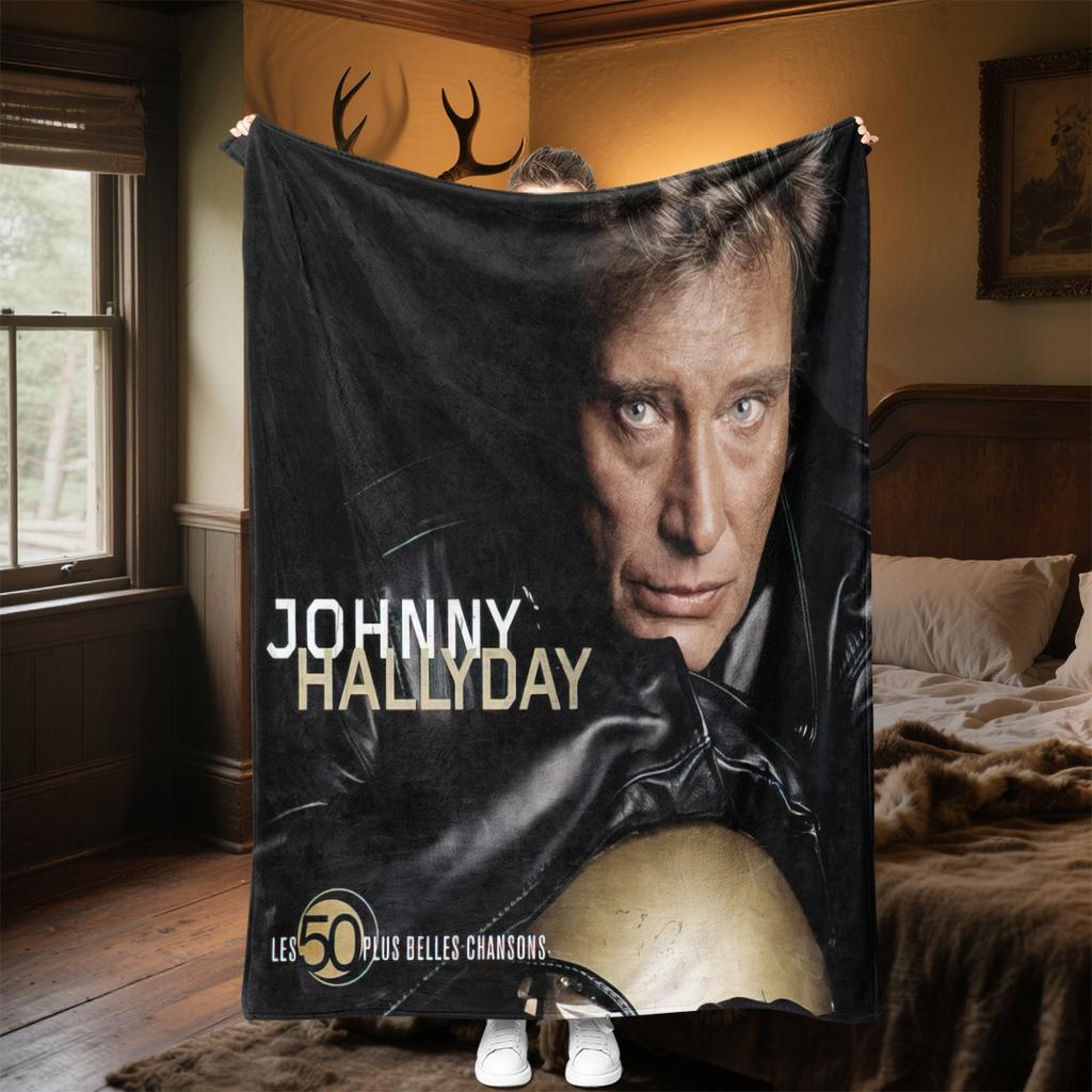 1pc Johnny Hallyday Black and White Album blanket, al season lightweigh Poster blanket home office outdoor nap multifunc Poster blanketional blanket